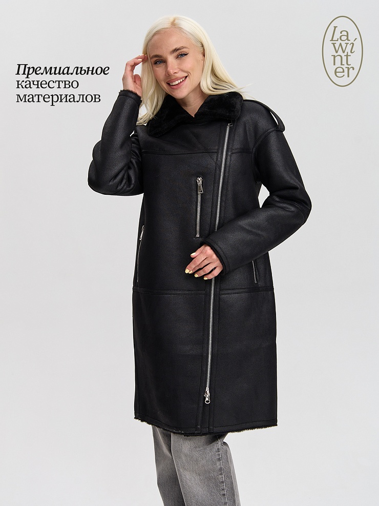 Дубленка женская зимняя LAWINTER, черный-черная, модель 34253