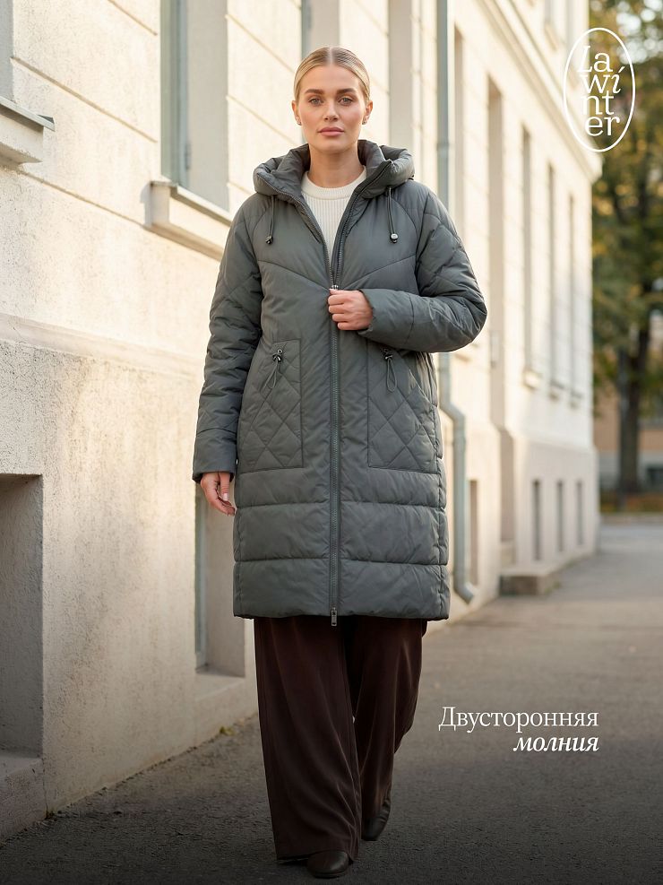 Пальто женское демисезонное LAWINTER, зеленое, модель 84844