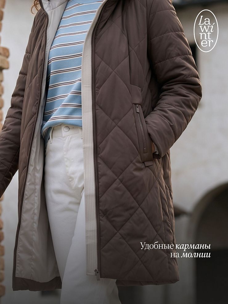 Пальто женское демисезонное LAWINTER, коричневое, модель 8418