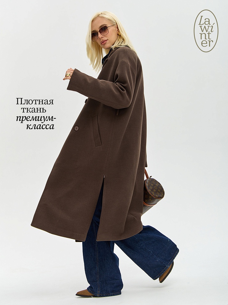 Пальто женское осеннее LAWINTER, коричневое, модель 83891