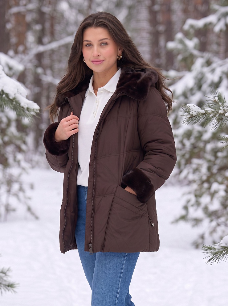 Куртка женская зимняя LAWINTER, коричневая, модель 86170