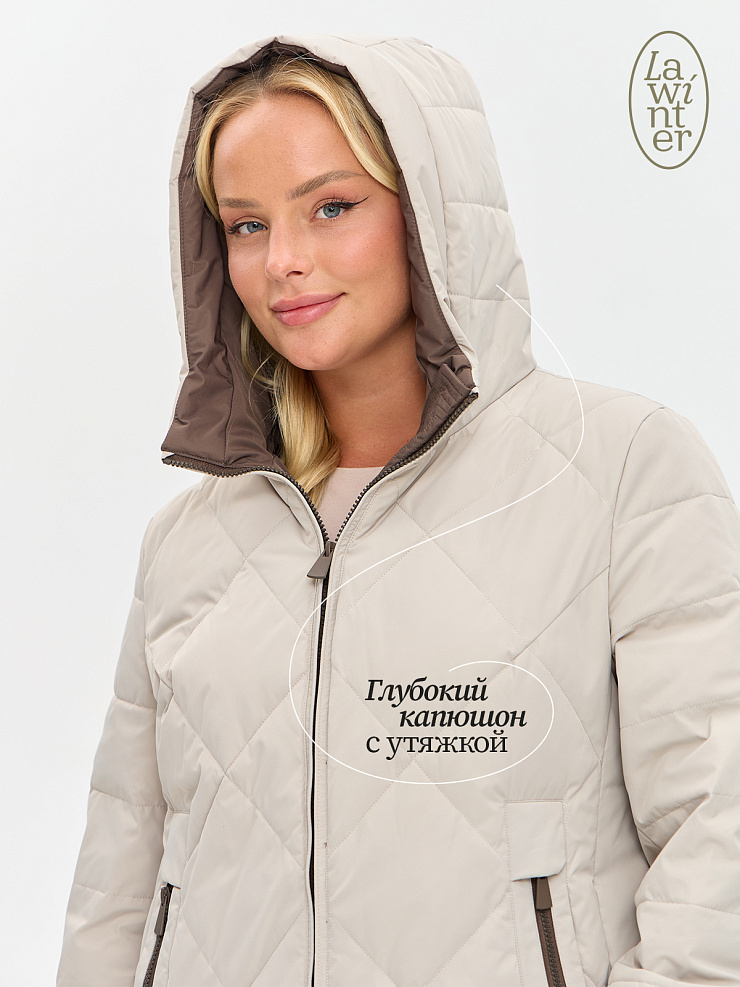 Пальто женское демисезонное LAWINTER, бежевое, модель 8418