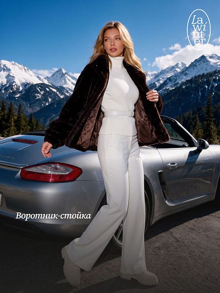 Шуба женская зимняя LAWINTER, коричневая, модель 56417