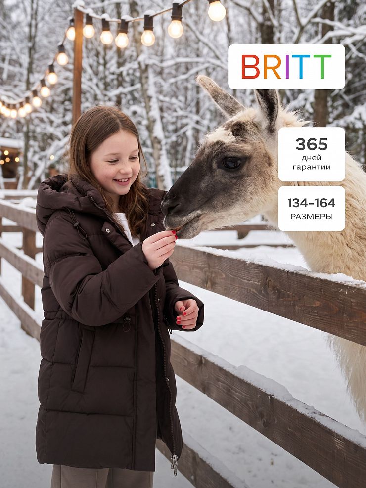 Куртка для девочки зимняя BRITT, коричневая, модель 65394