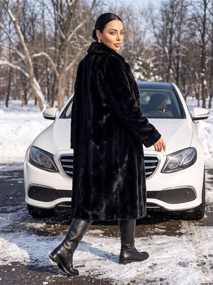 Шуба женская зимняя LAWINTER, черная, модель 55845