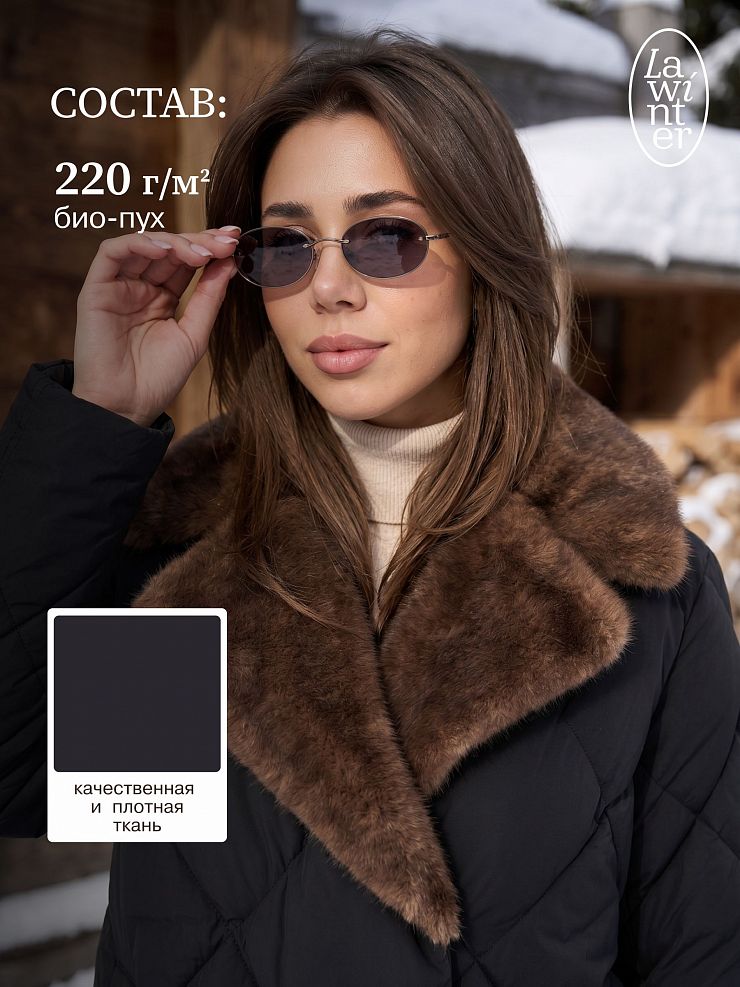 Куртка женская зимняя LAWINTER, черный-коричневая, модель 85361