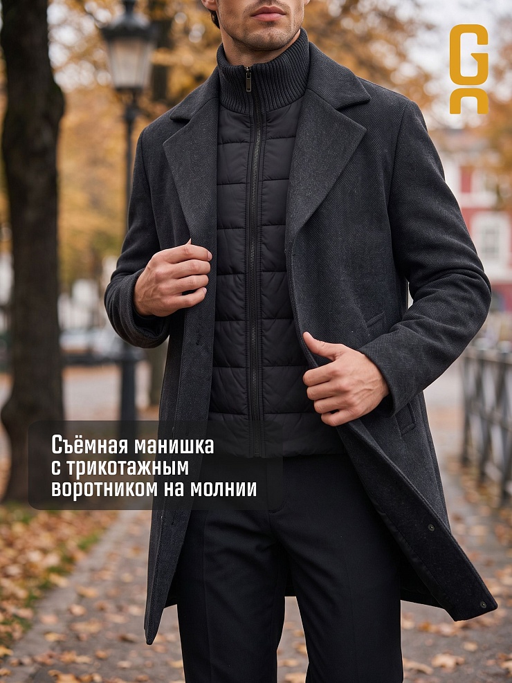 Пальто мужское осеннее GRIZMAN, черно-серое, модель 75854