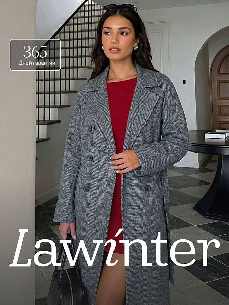 Пальто женское осеннее LAWINTER, темно-серое, модель 84867