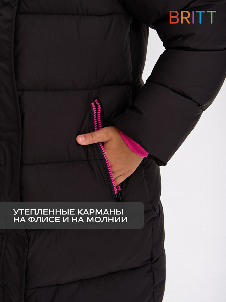 Куртка для девочки зимняя BRITT, черно-розовая, модель 65178