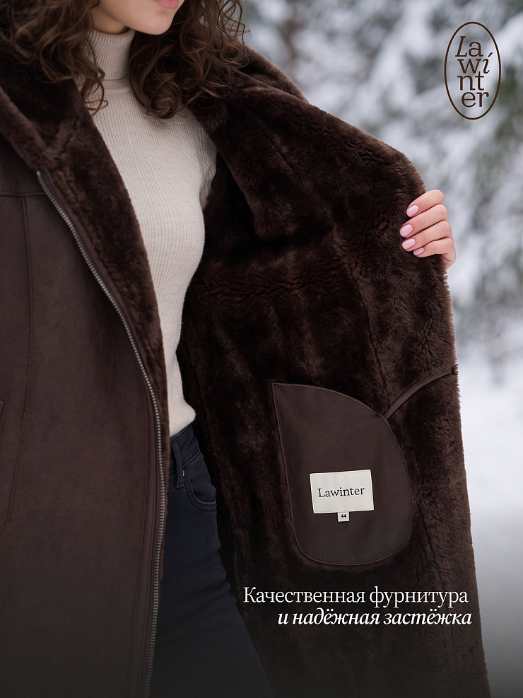 Дубленка женская зимняя LAWINTER, коричневая, модель 36910