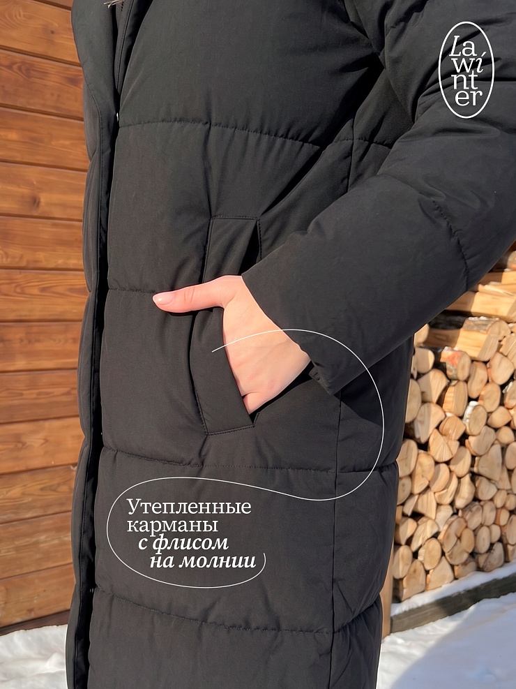 Пуховик женский зимний LAWINTER, черный, модель 83451