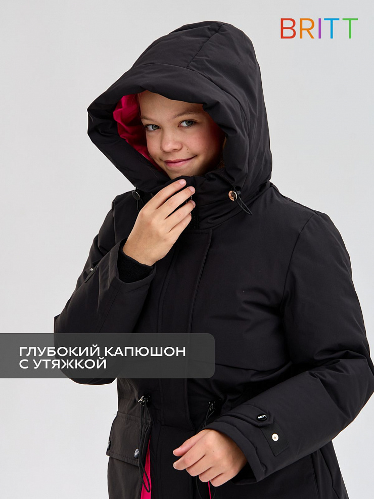 Куртка для девочки зимняя BRITT, черно-розовая, модель 65346