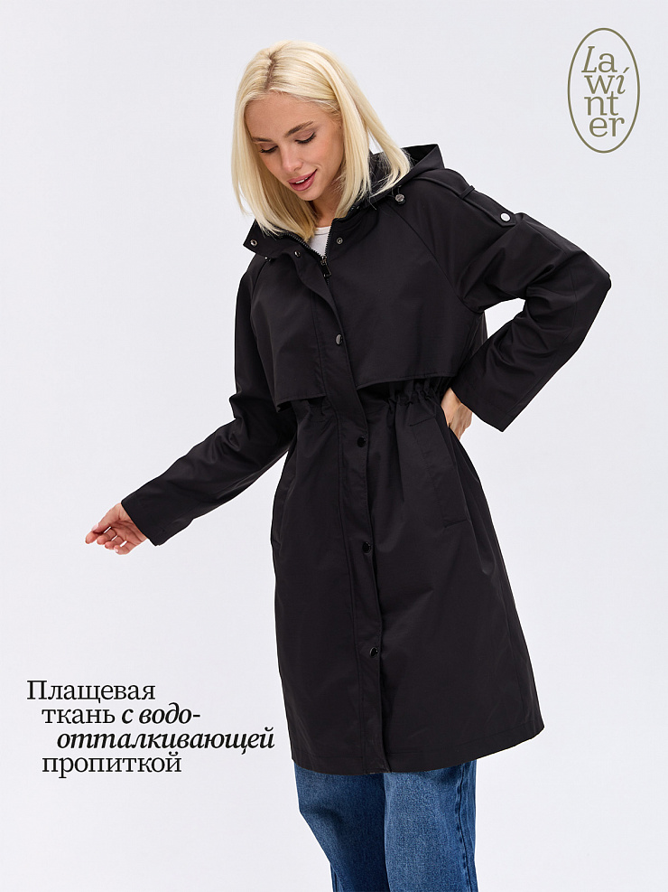 Плащ женский осенний LAWINTER, черный, модель 83967