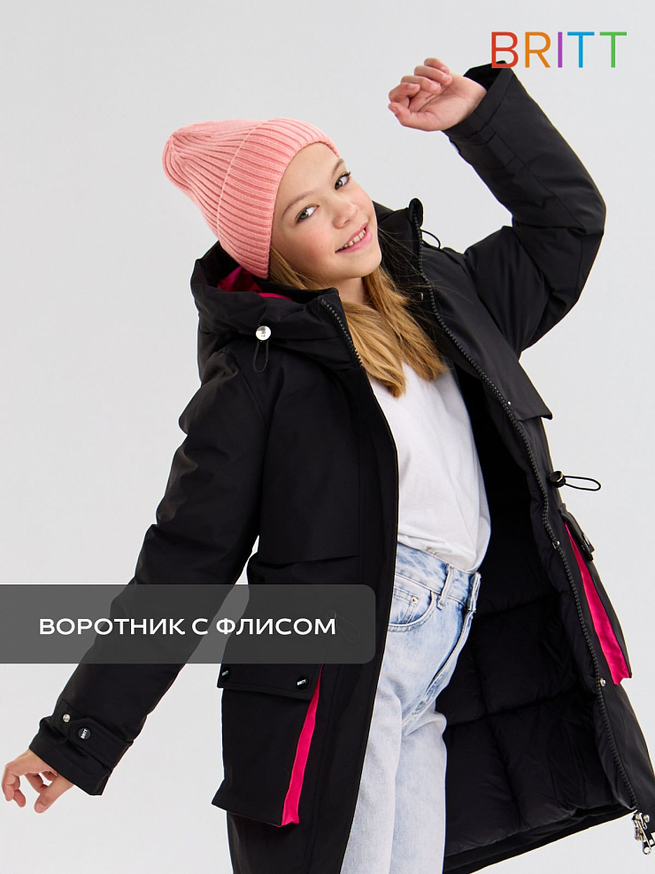 Куртка для девочки зимняя BRITT, черно-розовая, модель 65346