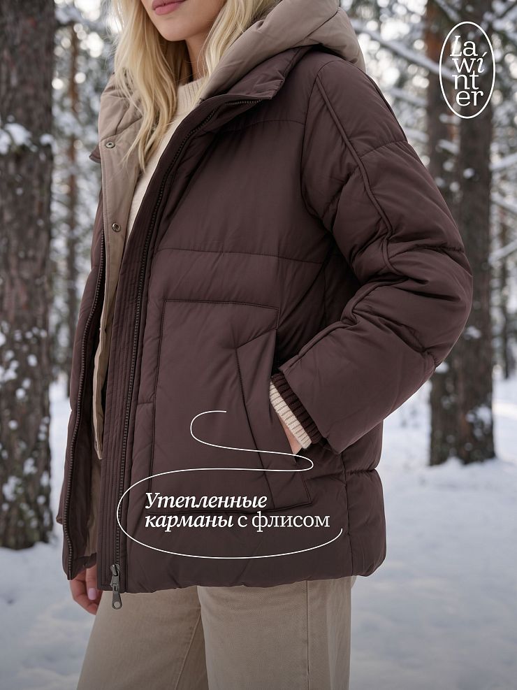 Куртка женская зимняя LAWINTER, коричневая, модель 86538