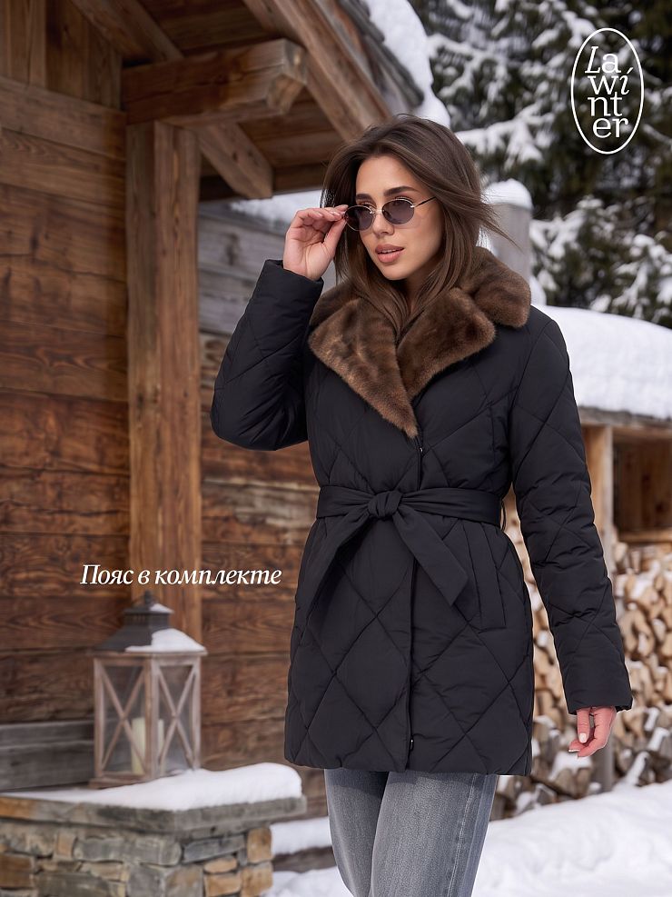 Куртка женская зимняя LAWINTER, черный-коричневая, модель 85361