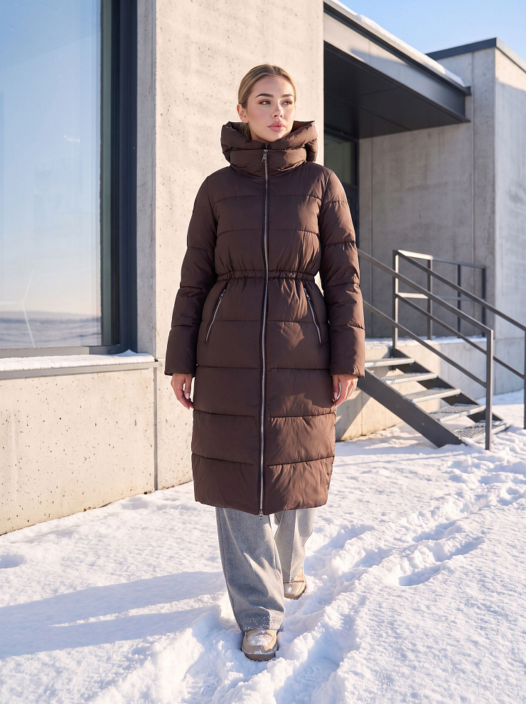 Пуховик женский зимний LAWINTER, коричневый, модель 86146
