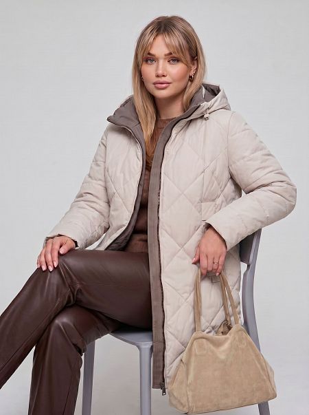 Пальто женское демисезонное LAWINTER, бежевое, модель 8418