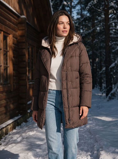Куртка женская зимняя LAWINTER, коричневая, модель 86838