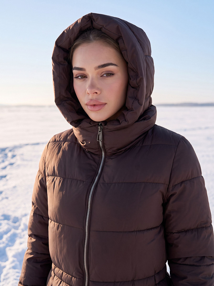 Пуховик женский зимний LAWINTER, коричневый, модель 86146