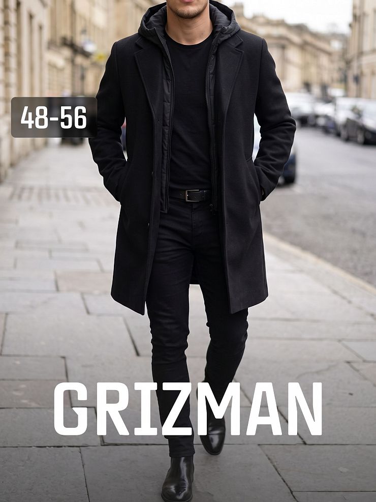Пальто мужское осеннее GRIZMAN, черное, модель 74954