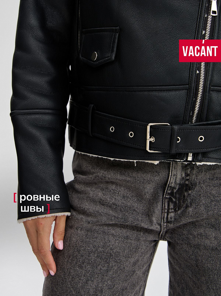 Дубленка женская демисезонная VACANT, черная, модель 35726
