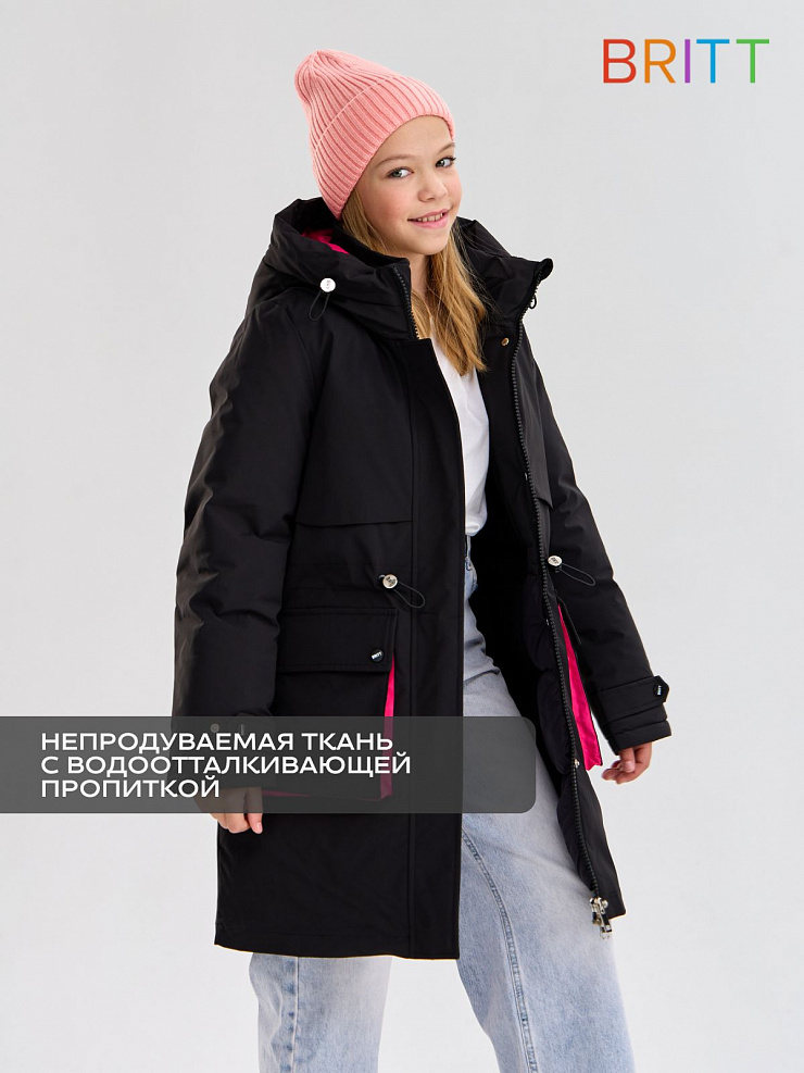 Куртка для девочки зимняя BRITT, черно-розовая, модель 65346