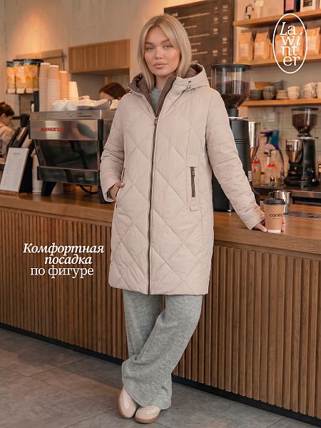Пальто женское демисезонное LAWINTER, бежевое, модель 8418