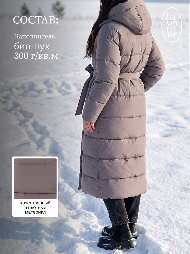 Пуховик женский зимний LAWINTER, темно-серый, модель 83451