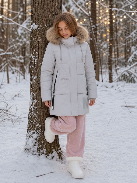 Куртка для девочки зимняя BRITT, серо-голубая, модель 63832