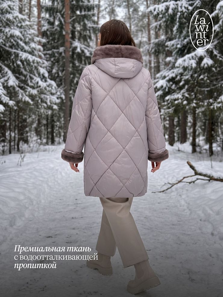 Пуховик женский зимний LAWINTER, серый, модель 84692