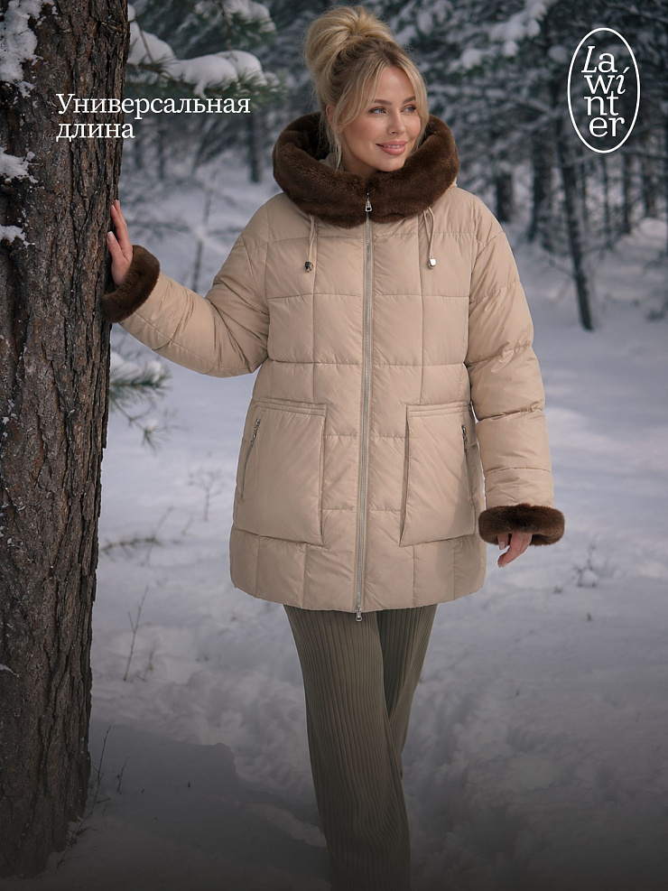 Куртка женская зимняя LAWINTER, бежевая, модель 85883