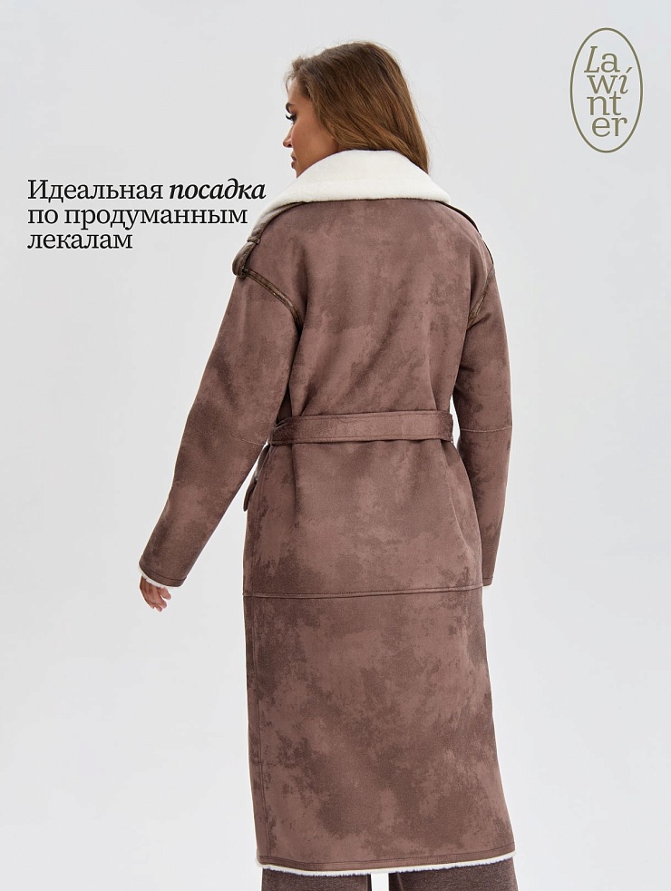 Дубленка женская зимняя LAWINTER, коричневая, модель 34691