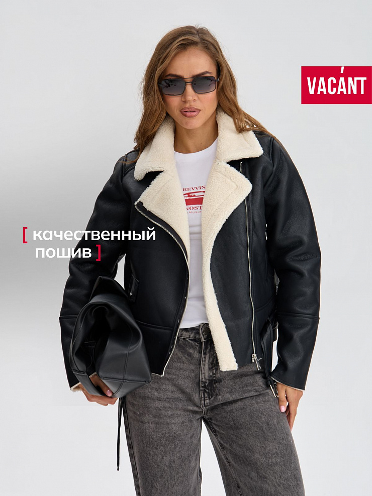 Дубленка женская демисезонная VACANT, черная, модель 35726
